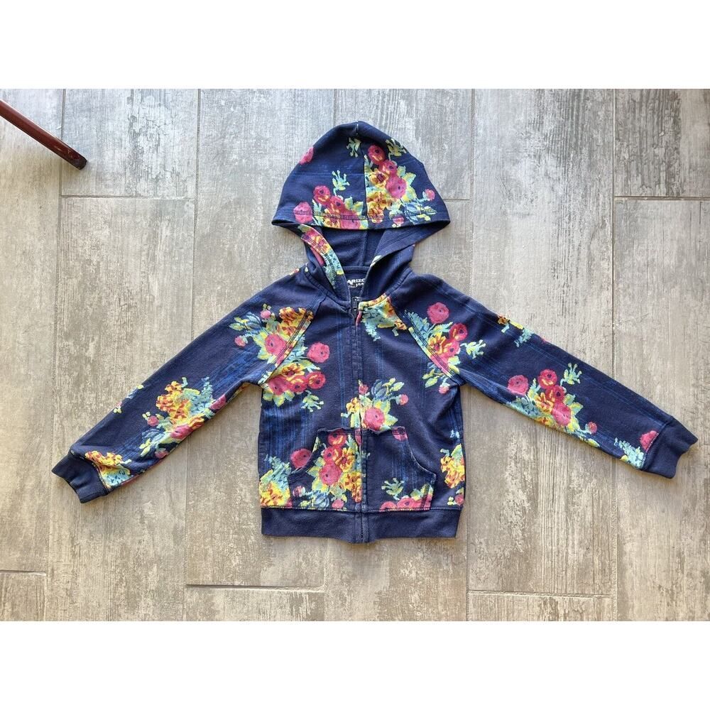Arizona Jean Co Toddler Girls Kids Navy Floral Hoodie Sweatshirt Zip Up Cotton 5